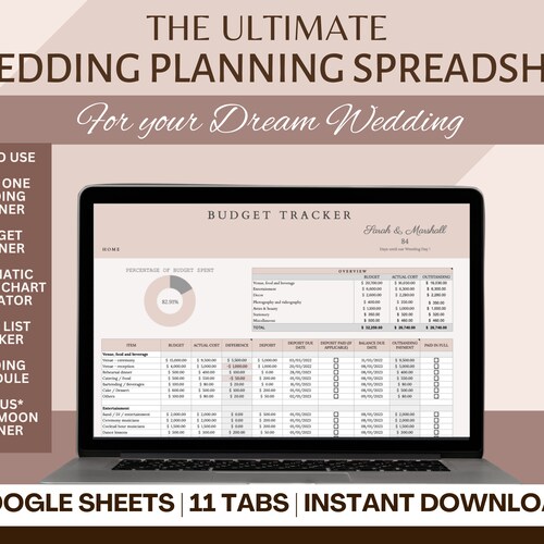 Wedding Budget Spreadsheet Planner Wedding Checklist Etsy