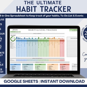 Habit Tracker Spreadsheet Template for Google Sheets, 2024 Habit Tracker Printable, Goal Tracker, Goal Planner