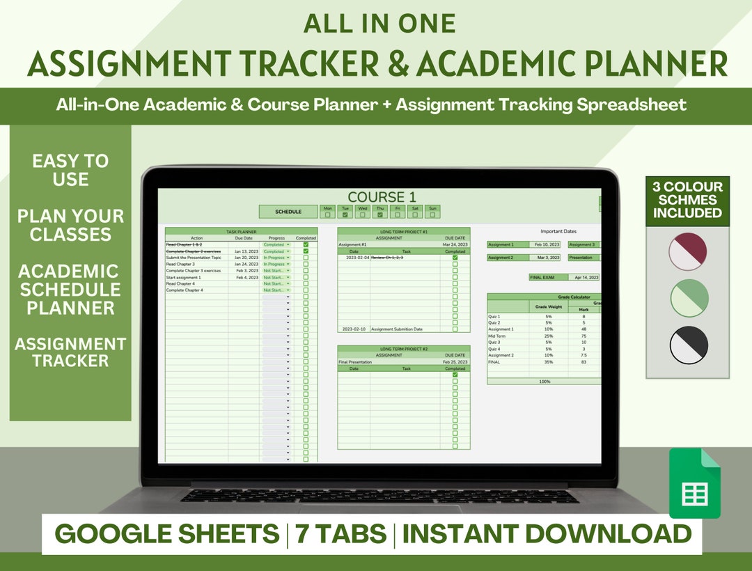 Assignment Tracking Spreadsheet Academic and Course Planner - Etsy