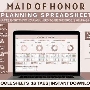 Maid of Honor Planning Spreadsheet For Google Sheets, Bachelorette Party Planning, Bridal Shower Planner, Wedding Spreadsheet