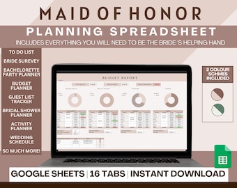 Maid of Honor Planner Spreadsheet: Bachelorette & Bridal Shower (Google Sheets, Digital Download)