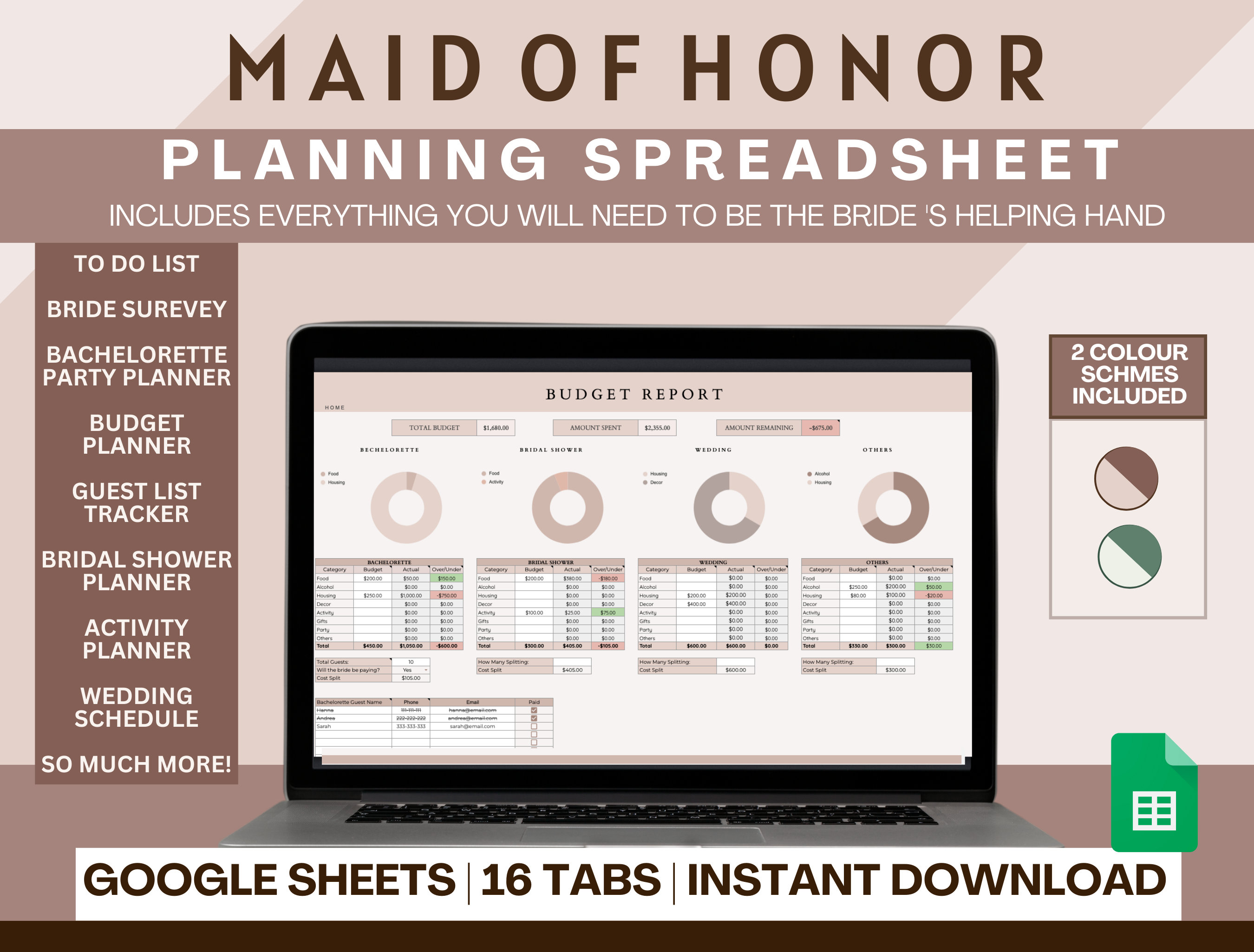 Editable Maid Of Honor Spreadsheet
