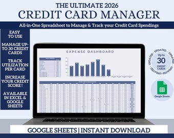 Credit Card Expense Tracker 2026: Google Sheets & Excel Budget Spreadsheet (Digital Download)
