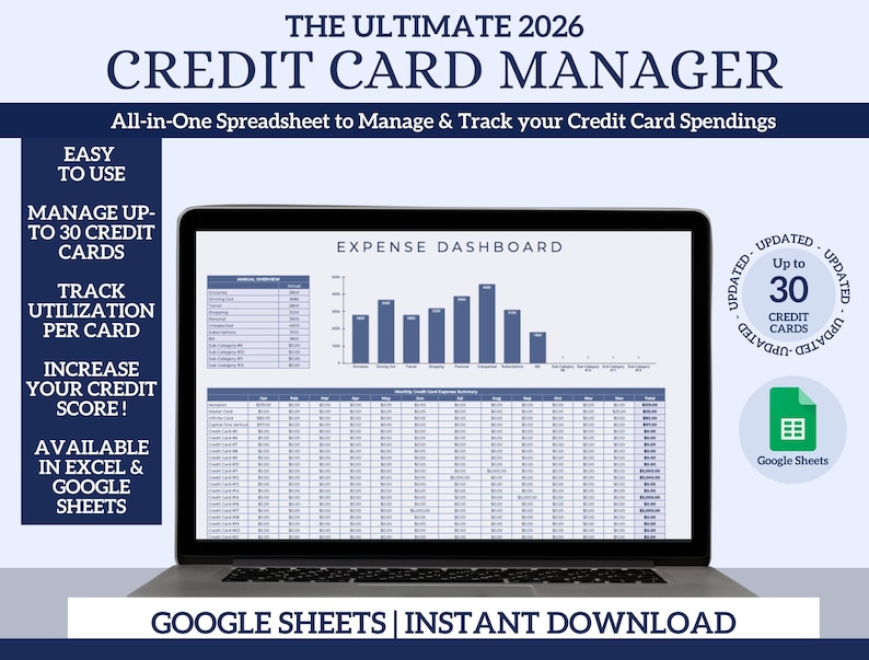 Credit Card Expense Tracker 2026: Google Sheets & Excel Budget ...