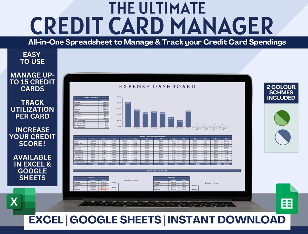 Credit Card Expense Tracker for Google Sheets & Excel Credit Etsy
