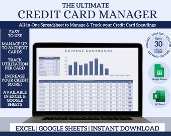 Credit Card Expense Tracker for Google Sheets & Excel, Credit Utilization Manager, Budget Tracking Spreadsheet, Digital Budget Planner