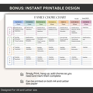 Family Chore Chart, Printable Family Chore Chart, Family Chore Chart ...