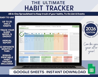 2026 Habit Tracker Spreadsheet: Goal Planner for Google Sheets