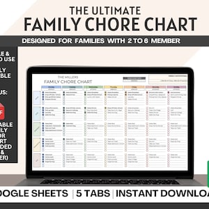 Family Chore Chart, Printable Family Chore Chart, Family Chore chart for kids, Family Calendar, Editable Googlesheet Template