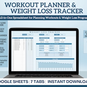 Workout & Weight Loss Tracker for Google Sheets, Fitness Tracker,Digital meal Planner,Intermittent Fasting Planner,Macros + Calories tracker
