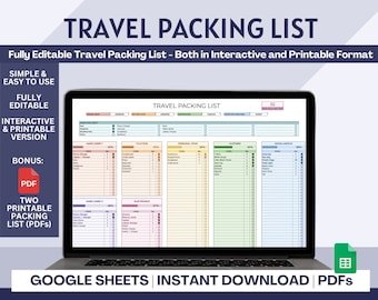 Editable Travel Packing List: Interactive Google Sheets, Printable PDF