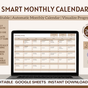 2024 Editable Calendar | Automated Monthly Calendar | Task Planner Spreadsheet | Productivity Planner | Task Tracker | Goal Tracker