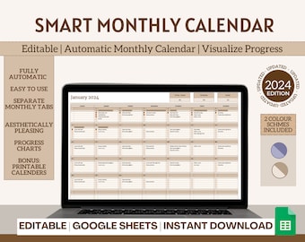 2024 Editable Monthly Calendar: Automated Task Planner (Google Sheet)