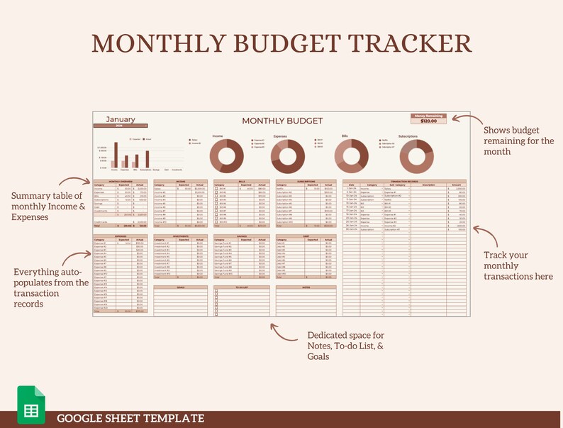 2024 Monthly Budget Planner, Budget Planner Google Sheets, Excel Budget