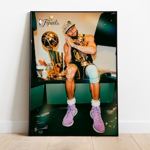 Póster de Stephen Curry, trofeo del campeonato de Stephen Curry, póster de la NBA Night Night, Golden State Warriors, decoración de pared, arte de pared, tapices