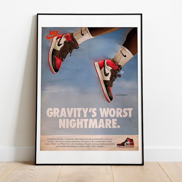 Air Jordan 1 Retro Poster, Vintage Sneaker Poster, Wall Decor, Wall Art, Wall Hangings