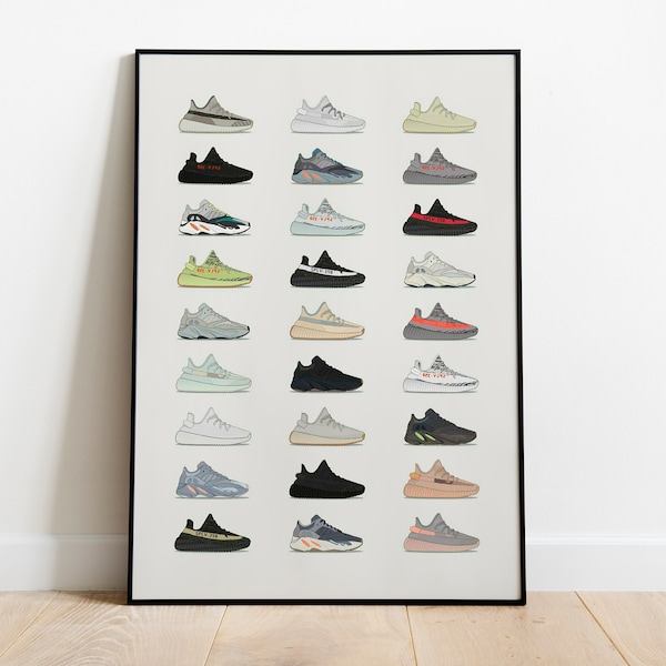 Yeezy Collection Poster, Sneaker Poster, Sneaker Wall Art, Sneakerhead, Jordan Wall Art, Wall Decor, Wall Art, Wall Hangings