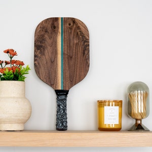 Handcrafted Figured Walnut Wooden Pickleball Paddle - Durable solid hardwood, Built to last. Great for Gifts, trophies, autographs decor.