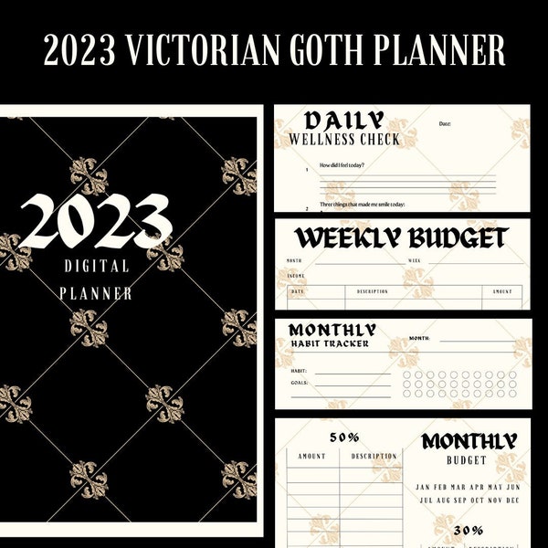 Goth Digital Planner 2023 Victorian Gothic Planner, For iPad or Printable Planner, Undated Planner, 2023 Calendar, Habit Tracker