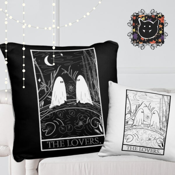 The Lovers Tarot Ghosts Reversible Pillow Case - Witchy Pillows with Ghosts - Gothic Ghosts Pillow Case