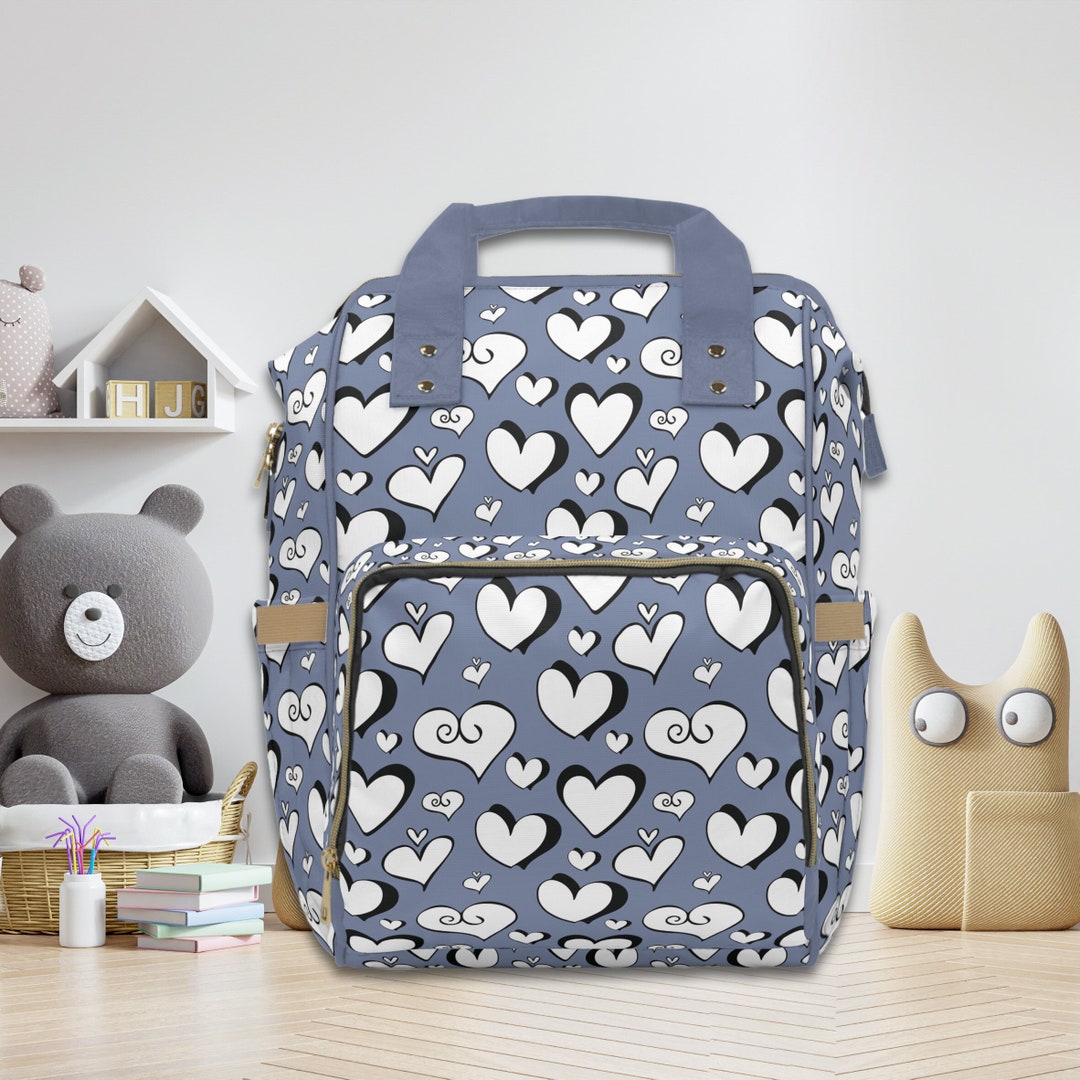 Hearts Multifunction Grey Diaper Bag Backpack Baby Shower Gift for Mom