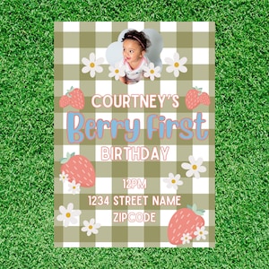 Berry First Birthday Girl Invitation, Customizable Template, First Birthday Party Invitation Girl Berry