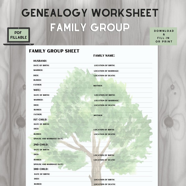 Family Group Sheet - Download, PDF Fillable, Genealogy Family sheet