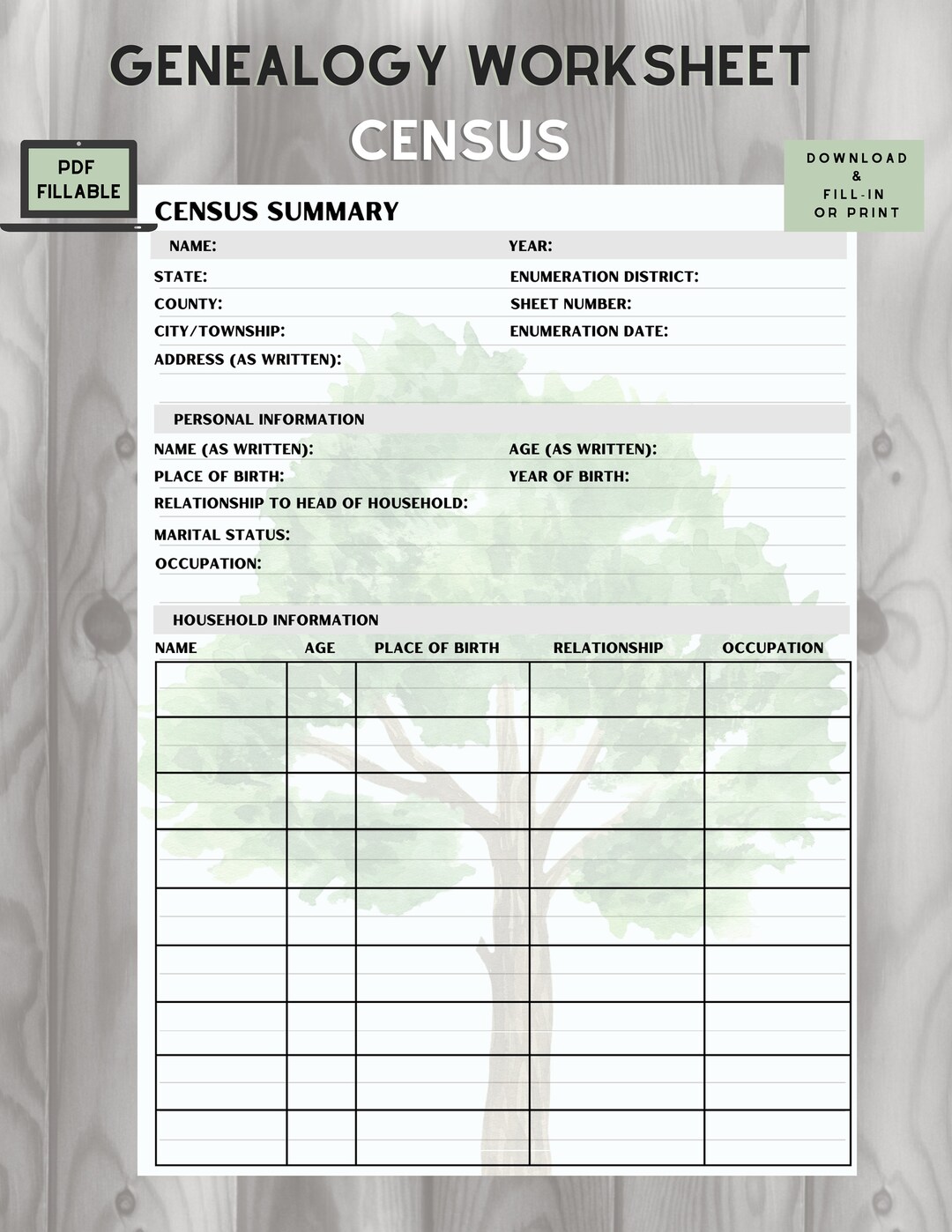 Census Summary Sheet - Fillable! or Download, Print + Fill in ...