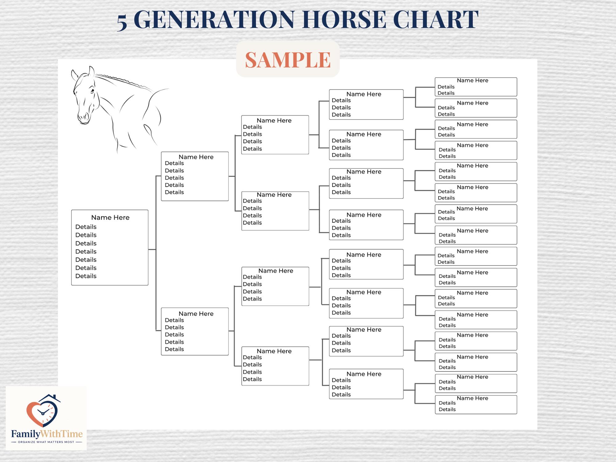 Pedigree Query Horse Pedigree Chart - 5 Generations - Canva Template - Instant ...