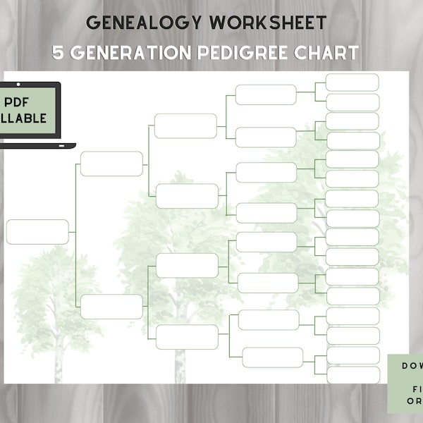 Pedigree Chart - 5 Generations on one page! - FILLABLE PDF