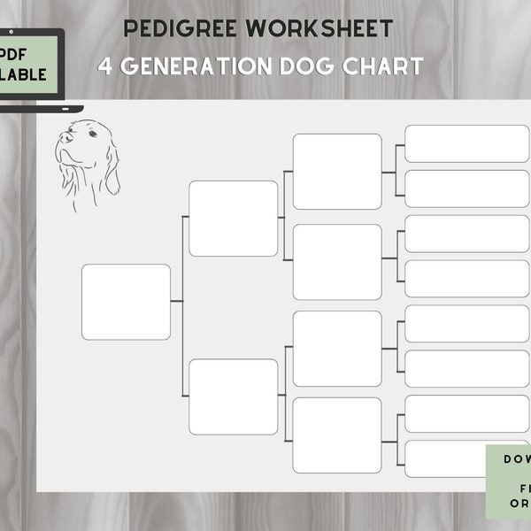 Dog Pedigree Chart - 4 Generations on one page! - Fillable PDF