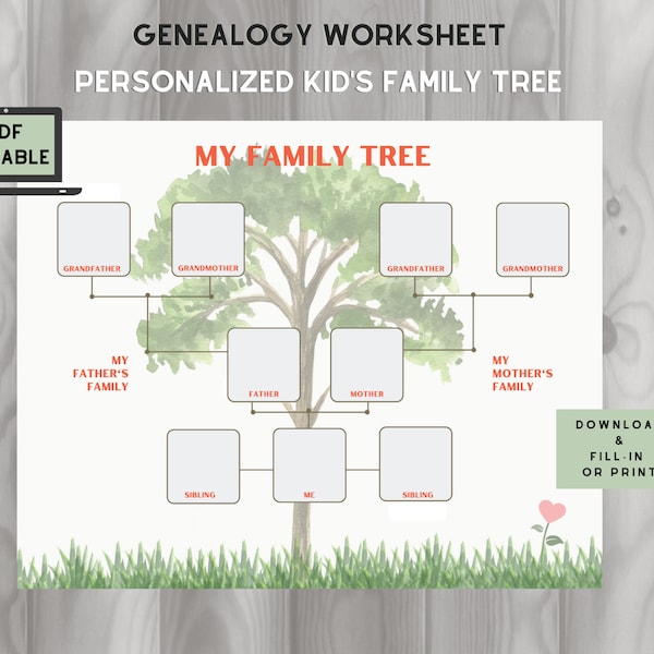 Kids Family Tree - Printable - Family History Project - Customize with Names - Fillable PDF