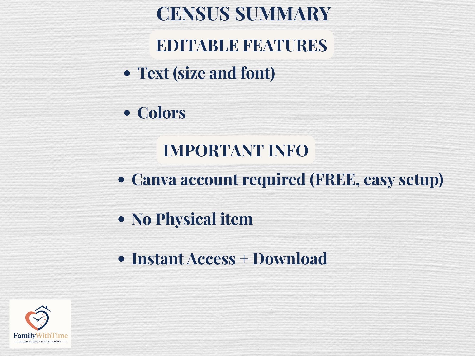 Census Sumlev Census Summary Sheet ~ Editable Canva Template ~ Genealogy Worksheet ...