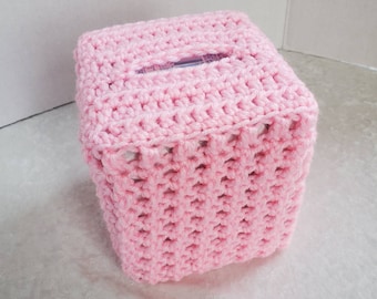 Cube Tissue Box Cover, Fits most cube/Boutique boxes, Home Office desk decor, Handmade Crochet Gifts, Made to Order any color, Free Shipping