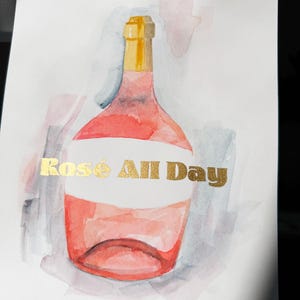 Watercolor Rosé Painting, Bar Cart Art, Gold leaf painting, cocktail art, Margarita, original watercolor painting, rosé all day