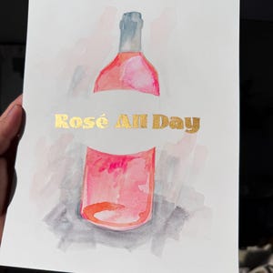 Watercolor Rosé Painting, Bar Cart Art, Gold leaf painting, cocktail art, Margarita, original watercolor painting, rosé all day