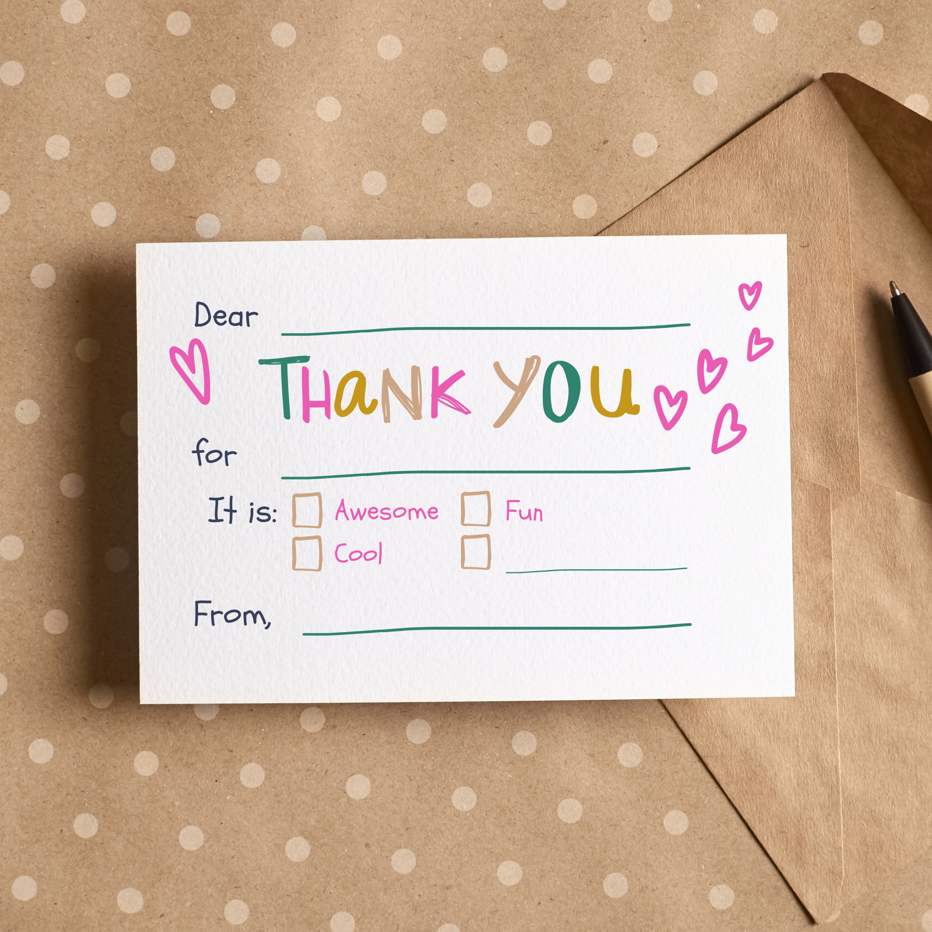 Kids Fill in Thank You Card Printable Pink - Etsy