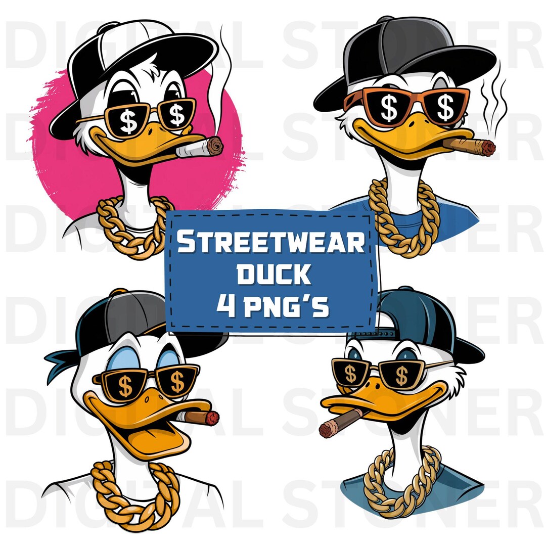 Streetwear Duck PNG Bundle – Cool Cartoon Duck Clipart With Chains ...