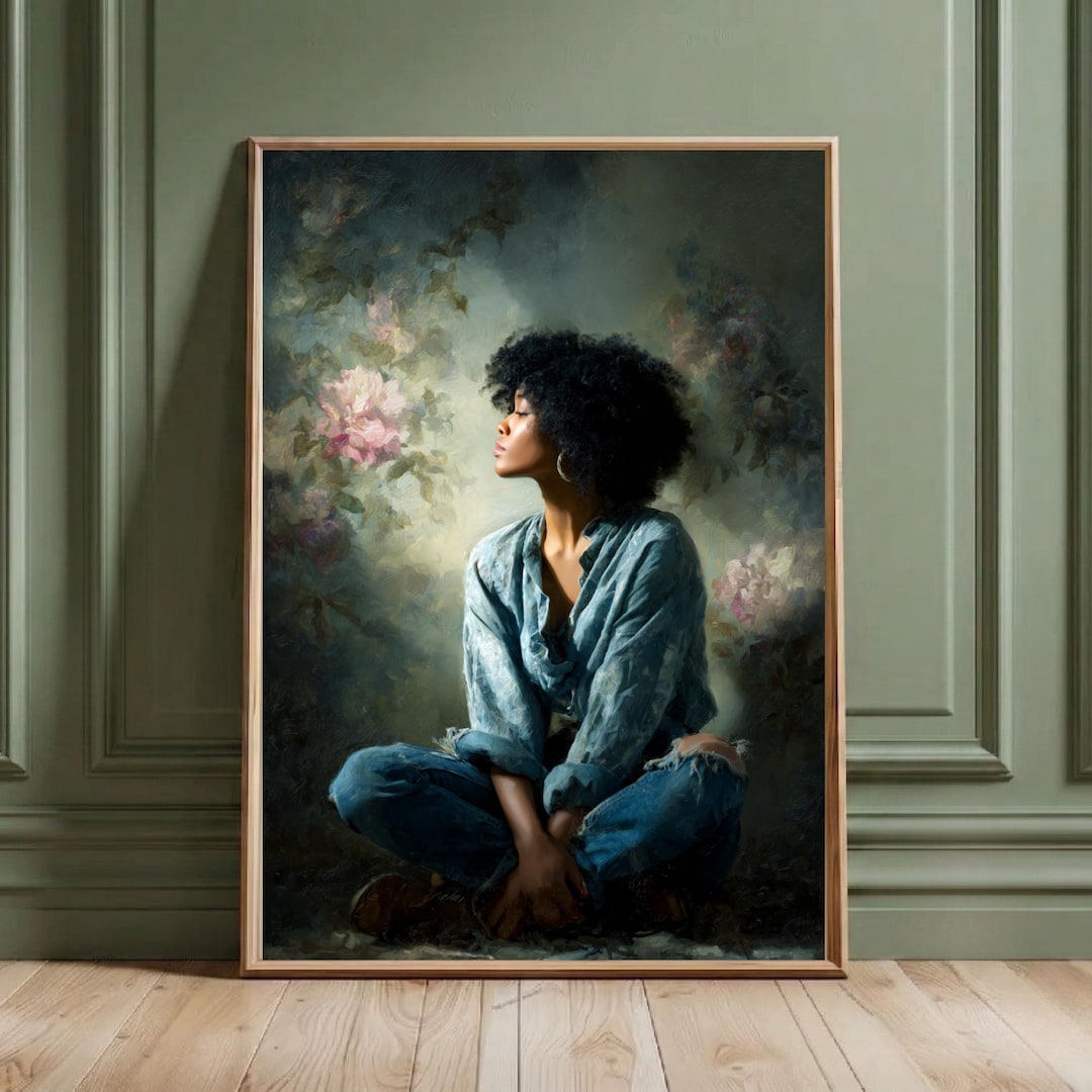 Black Woman Floral Painting, Canvas or Poster, African American Art ...