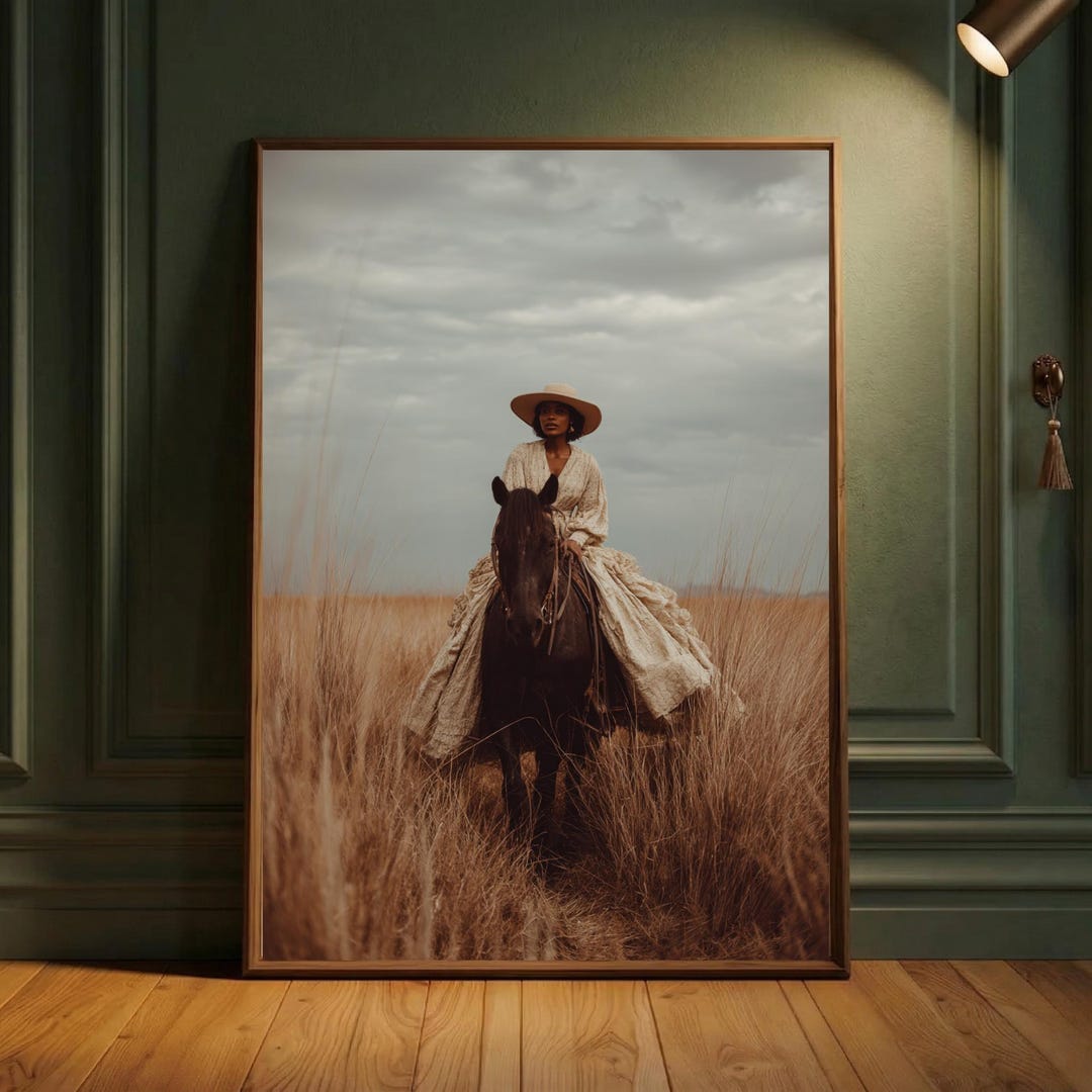 Black Woman Horse Wall Art, Canvas or Poster, Black Cowgirl Art Print ...