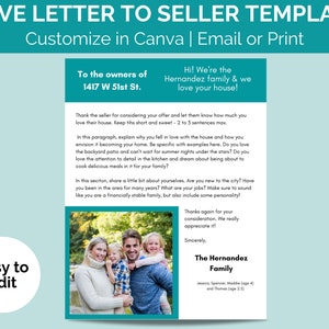 Plantilla de carta al vendedor / Carta de amor al comprador de vivienda / Carta de oferta de vivienda