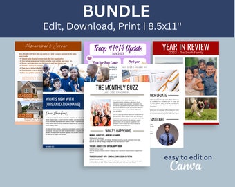 Newsletter Template Bundle | 5 Templates | Editable in Canva | 8.5x11''