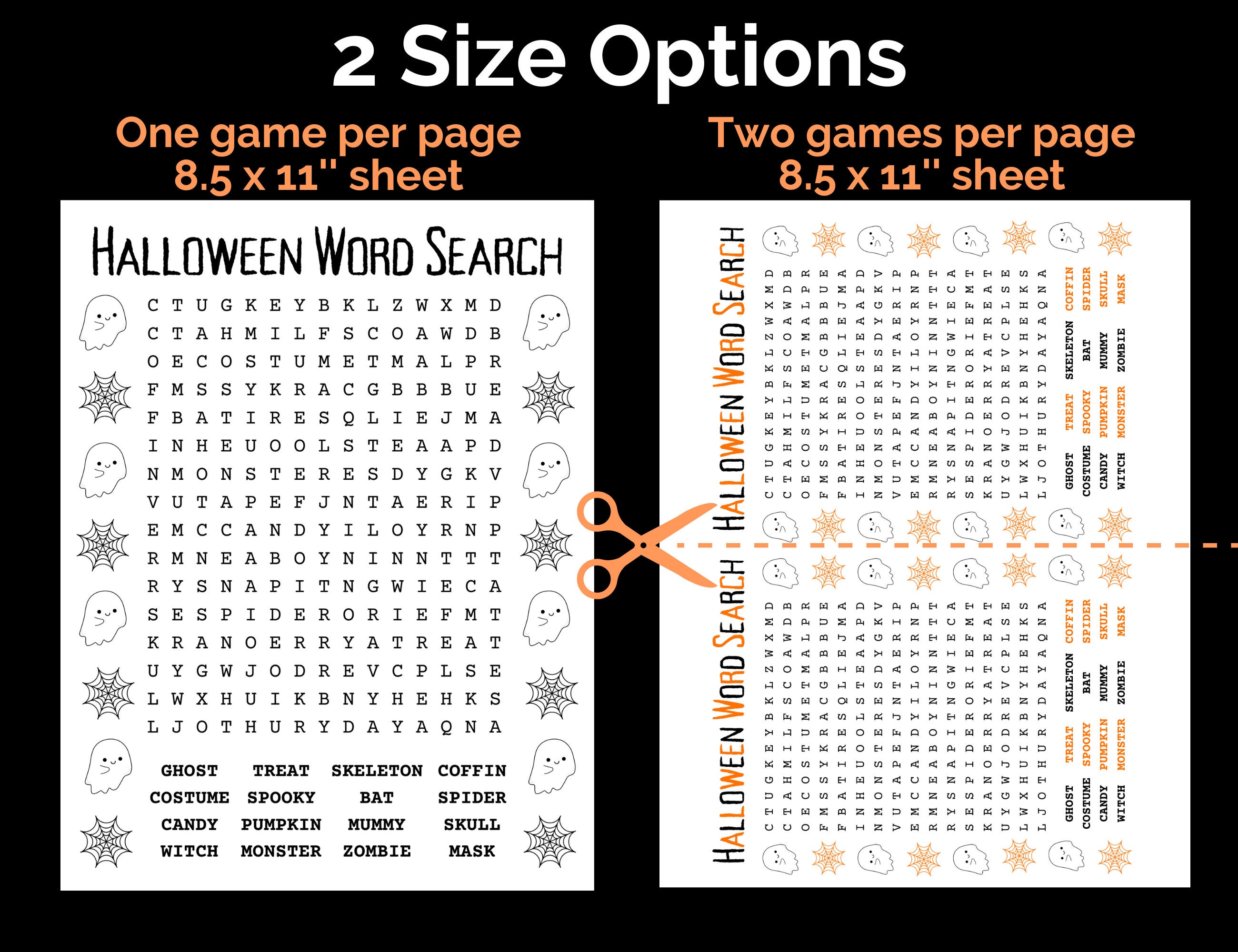 Halloween Word Search for Kids | Printable PDF | Black & White - Etsy