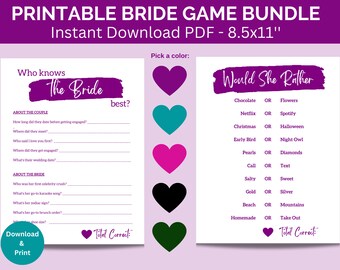 Bridal Shower Game Bundle | Who Knows Bride Best, Would She Rather (PDF)