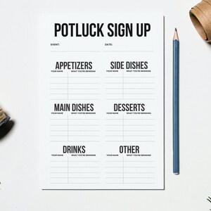Potluck Sign up Sheet Printable PDF 8.5x11'' - Etsy