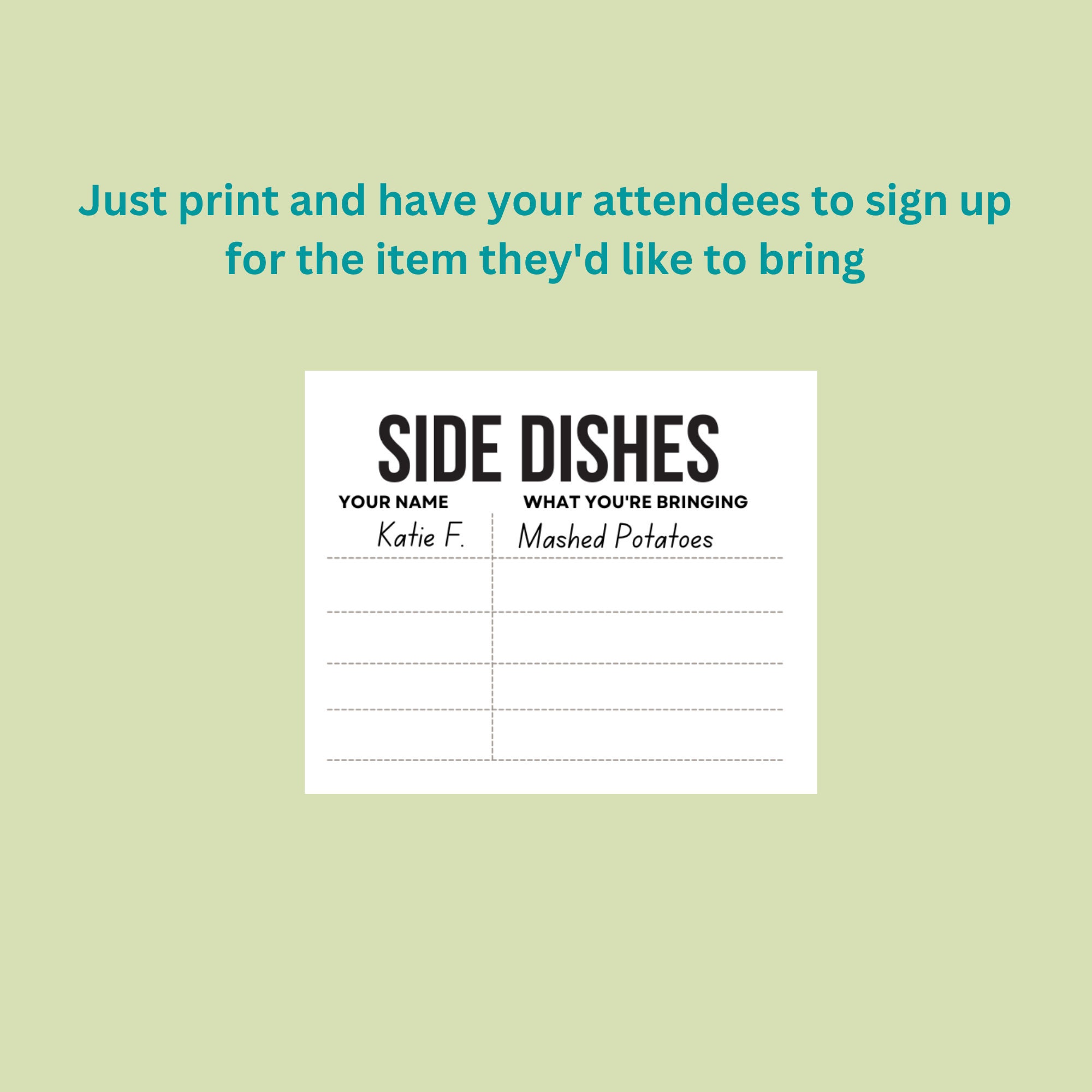 Potluck Sign up Sheet | Printable PDF | 8.5x11'' | Thanksgiving ...