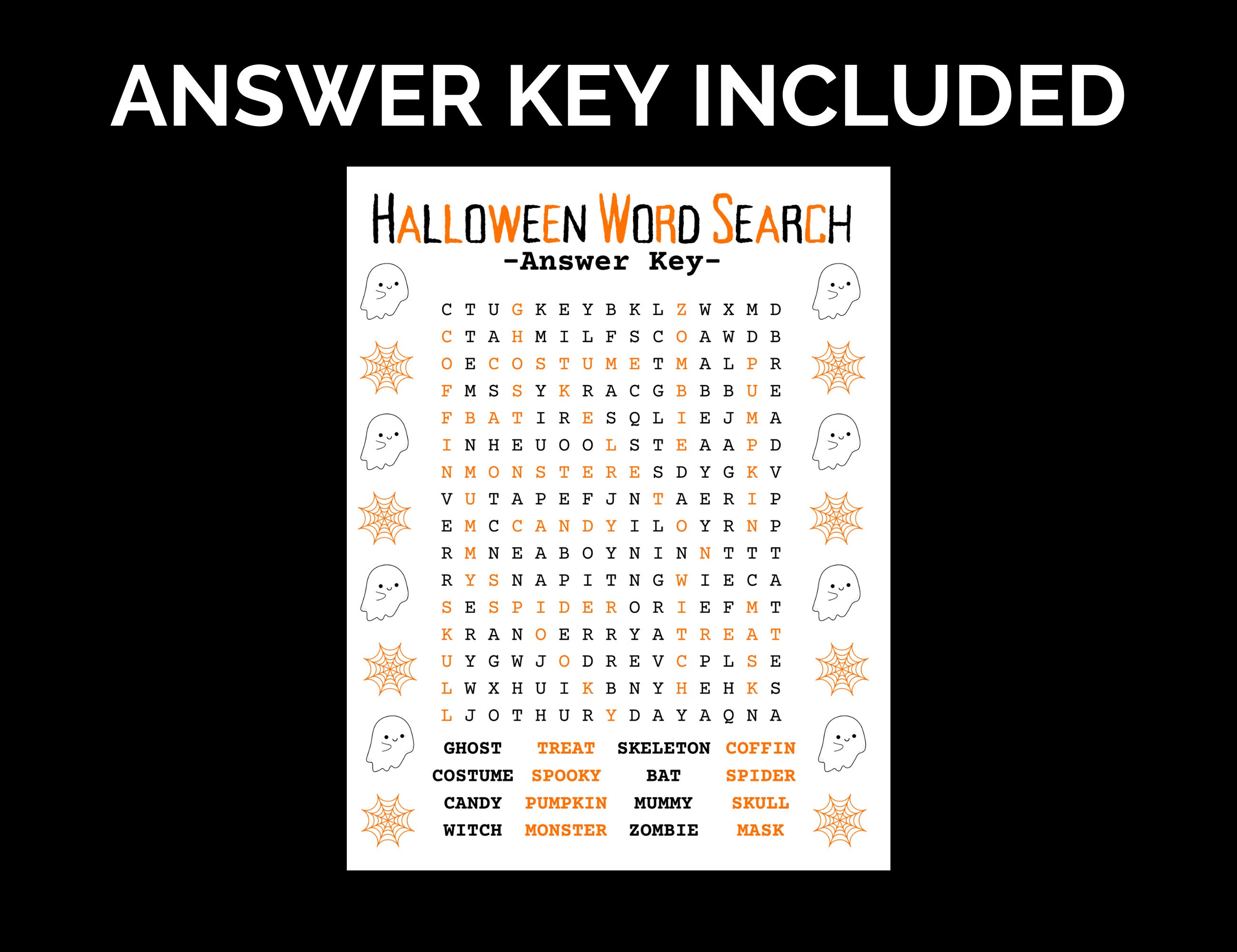 Halloween Word Search for Kids | Printable PDF | Black & White - Etsy