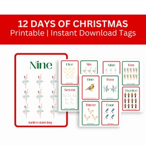 12 Days of Christmas Design for Holiday Cards, Printable Gift Tags, DIY Advent Calendar