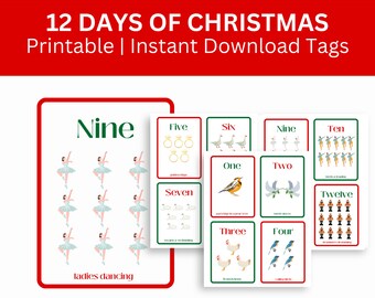 12 Days of Christmas Design for Holiday Cards, Printable Gift Tags, DIY Advent Calendar