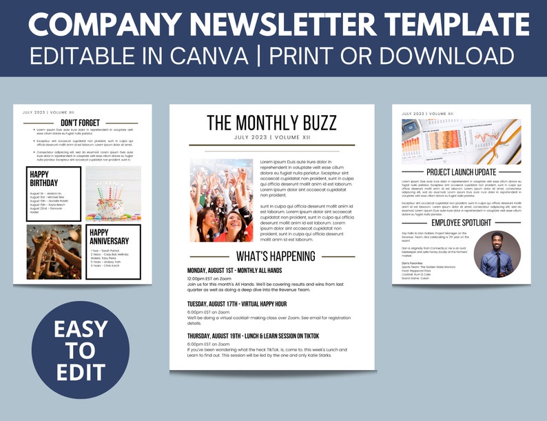 Company Newsletter Template Editable in Canva 8.5 X - Etsy